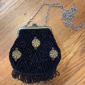La Regale Vintage Black and Gold Beaded Clutch